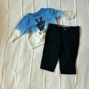 OshKosh  B'gosh & Carter's - Sweatshirt and navy pants. Size 6 months